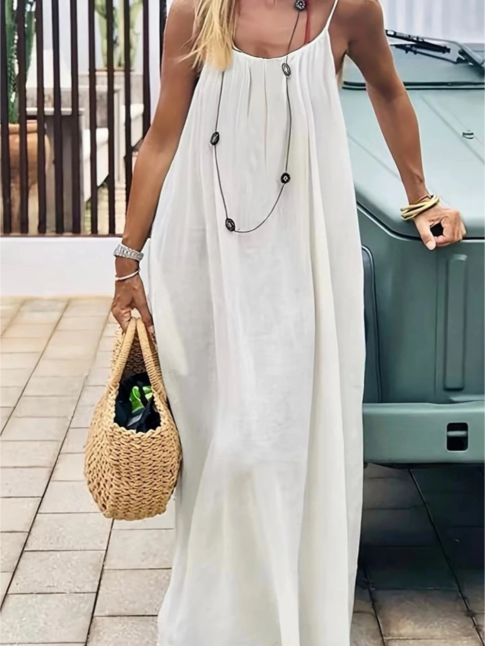 White Open Back Maxi Dress New